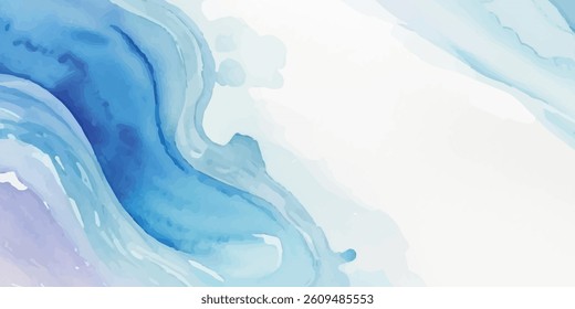 Abstract Blue and White Watercolor Painting Inspired by Ocean Currents, Depicting the Continuous Movement of the Sea in a Soft and Meditative Visual Style