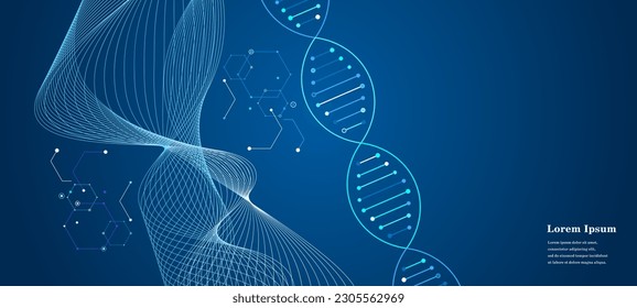 abstract blue white wave, geometric DNA texture background, scientific technology, genetic concept