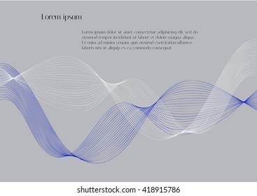 Abstract blue and white waves on a gray background. Vector background