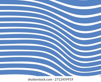 Abstrakter, blau-weißer, wellenförmiger Hintergrund mit fließenden, gekrümmten Streifen und modernem geometrischem optischen Design
