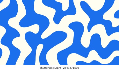 Abstract Blue and White Wavy Pattern Background. Modern Fluid Wave Design. Minimalist Blue Flowing Lines.