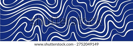 Abstract blue and white wavy stripes. Banner with pattern, background with organic flowing lines in a vector illustration