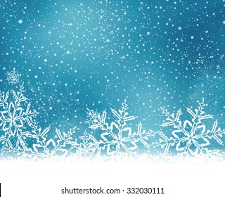 Abstract blue white winter card with snowflakes and space for your text.
