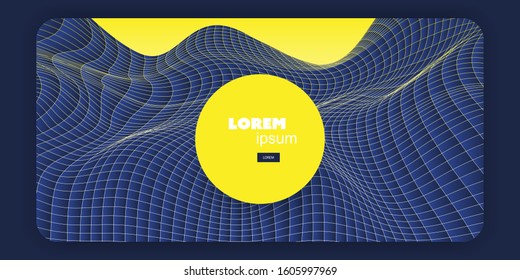 Abstract Blue, White and Yellow Header, Background, Futuristic Poster or Landing Page Design Template with Wavy Striped Pattern