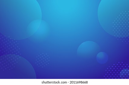 Abstract blue wide background with radial blurred gradient, transparent light blue spheres and circles made of light dots. Abstract illustration for wallpaper, slide backdrops and web sites
