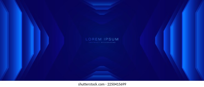 Abstract blue wide banner background with geometric shape. Futuristic technology concept. Space for your text. Suit for poster, cover, banner, website, flyer, presentation. Vector illustration