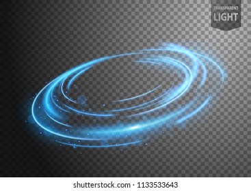 Abstract Blue Wind Line Of Light With Sparkles On A Transparent Background, Isolated And Easy To Edit. Vector Illustration