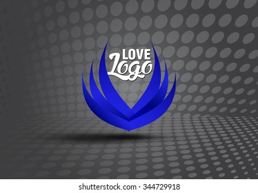 Abstract blue wings logo template. Corporate icon such as logotype. Creative stock vector template. Logo love edition