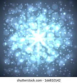 Abstract blue winter bokeh vector background.