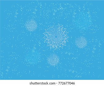 Abstract blue winter holidays background with sparkling lights and stars.