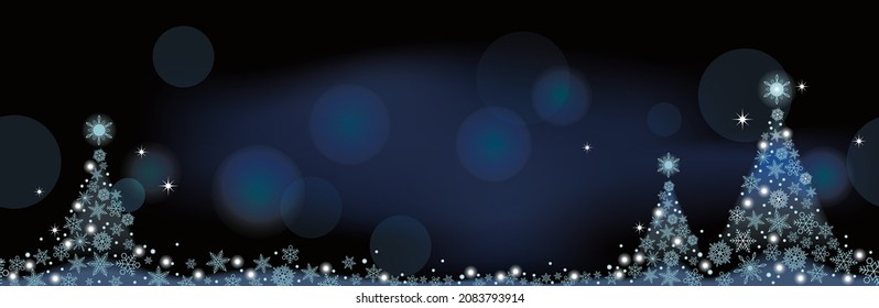 Abstract Blue Winter Seamless Vector Background With Christmas Trees And Text Space. Horizontally Repeatable.
