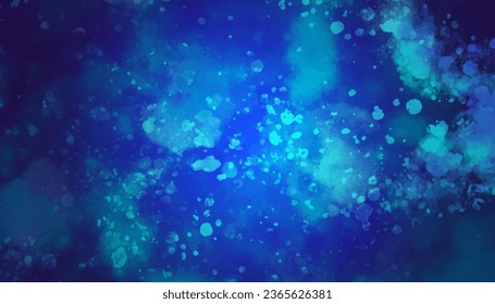 Abstract blue winter watercolor background. Sky pattern with snow. Dark blue watercolor paper texture background. Vector water color design illustration