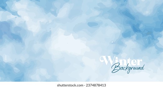 Abstract blue winter watercolor background. Sky pattern with snow. Light blue watercolour paper texture background. Vector water color design illustration