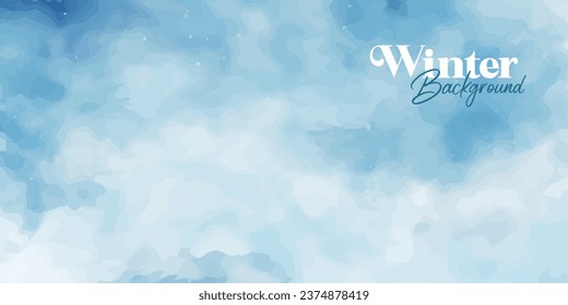 Resumen del fondo azul de las acuarelas de invierno. Patrón de cielo con nieve. Fondo de textura de papel de color azul claro. Ilustración del diseño del color del agua del vector