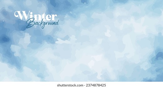 Abstract blue winter watercolor background. Sky pattern with snow. Light blue watercolour paper texture background. Vector water color design illustration