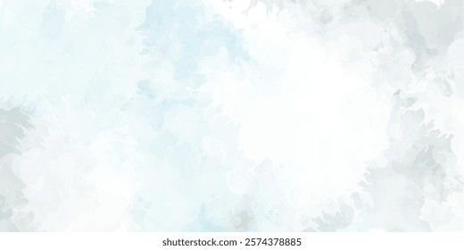 Abstract blue winter watercolor background. Sky pattern with snow. Light blue water colour paper texture background blue sky with white clouds watercolor background