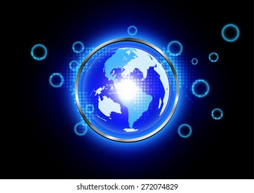abstract blue world background technology  with metal radius