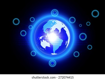 Abstract blue world effect with digital technology background