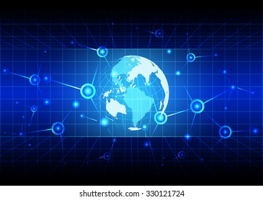abstract blue world with grid and network connection design. illustration vector.