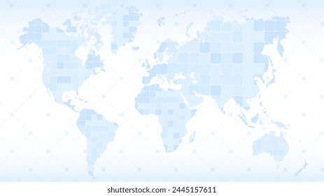 Abstract blue World map background. Concept of dividing land into countries territories. Small squares as country or region. Vector illustration on white background