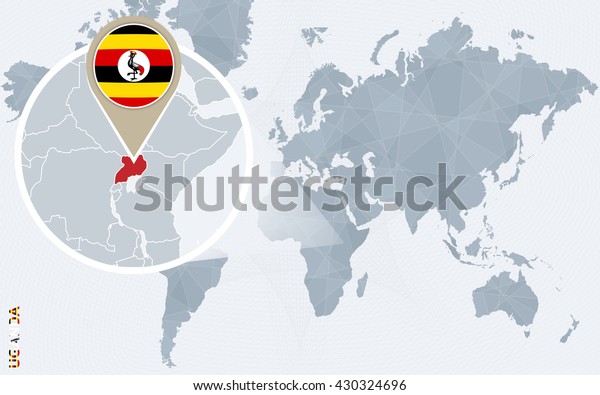 Abstract Blue World Map Magnified Uganda Stock Vector Royalty