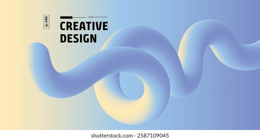 Abstract Blue and Yellow 3D Fluid Wave Creative Design Template