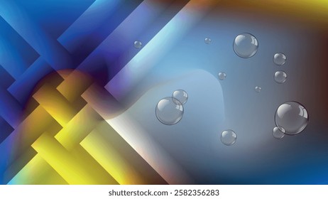 Abstract blue yellow art wallpaper with transparent bubbles. A beautiful illustration for corporate designs, blogs, postcards, posters and your other projects. Vector. 
