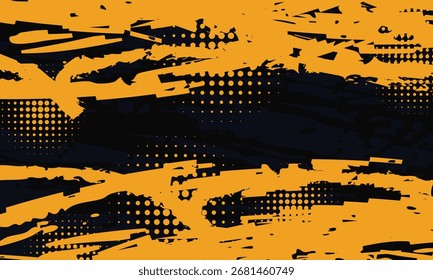 Textura de pincel de fondo azul y amarillo Abstractas y efecto semitono. Fondo deportivo grunge, para Elementos de diseño de Anuncio o póster