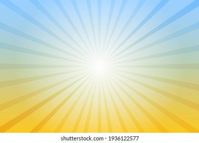 Abstract blue and yellow background with sun ray. Summer vector illustration for design