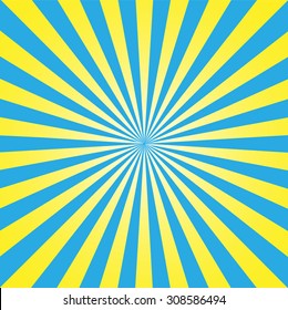 abstract blue and yellow background with sun shine ray, vector