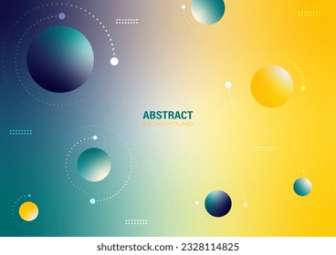 Resumen de formas redondeadas azules y amarillas con curvas de puntos sobre un fondo degradado. Elementos de diseño con planetas en el concepto cosmos.