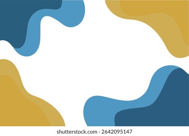 Abstract Blue Yellow Curvy Background. Modern Organic Shape Design with White Space. Fluid Abstract Art Blue Yellow White. Wavy Blue and Gold Frame Background. Minimalist Curvy Shape Wallpaper