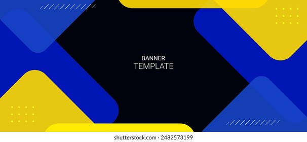 Abstract blue and yellow geometric design on black background vector