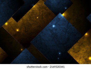 Abstract blue yellow glowing shiny squares minimal grunge background. Geometry vector design