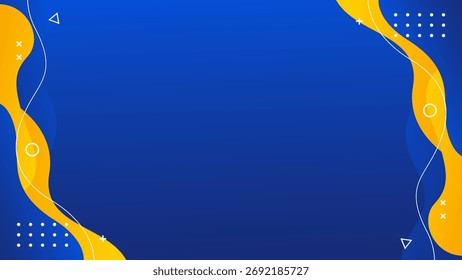 Abstract blue and yellow gradient fluid wave background with geometric shapes. Modern dynamic wallpaper. Template banner background for sales, business, ads, events, web, pages, and more