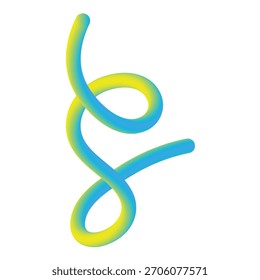 Abstract blue and yellow gradient swirl. A colorful, curved, and flowing shape on a white background. Modern design element.