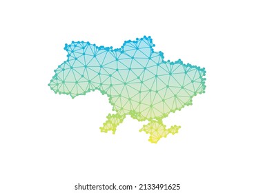 Resumen de gradiente azul y amarillo en Ucrania mapa hecho de líneas y puntos aislados en fondo blanco. 