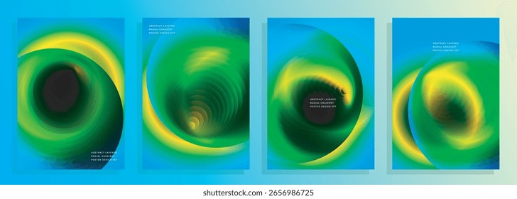 Conjunto de diseño de cubierta de gradiente radial de mezcla en capas de luz verde amarilla azul Abstractas, para póster de portada, folleto, revista, catálogo, etc.
Conjunto de diseño de cubierta de Vector eps 10 tamaño A4
