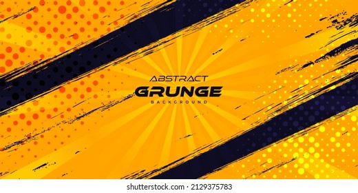 Abstract Blue and Yellow Grunge Background with Halftone Style and Burst Effect. Brush Stroke Illustration for Banner, Poster, or Sports. Scratch and Texture Elements For Design