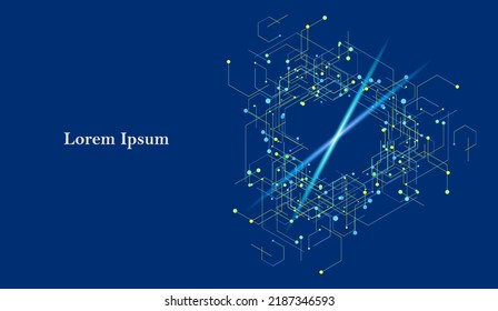 abstract blue yellow hexagon, network image, geometric navy background, scientific technology, futuristic concept