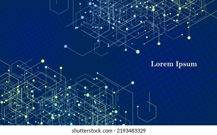 abstract blue yellow hexagon, network image, geometric navy background, scientific technology, futuristic concept