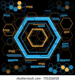 Abstract blue yellow hexagon technology on black screen display design modern futuristic creative graphic artwork background vector illustration.