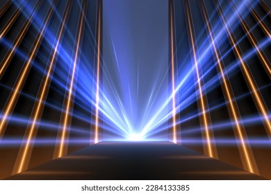 Abstract blue and yellow light rays background