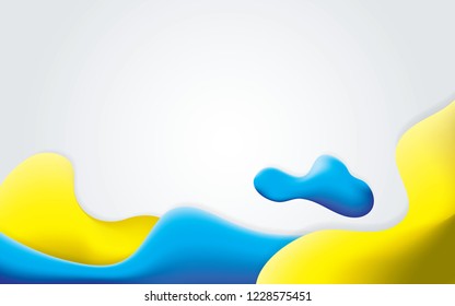 Abstract blue and yellow liquid shape background. Trendy fluid gradient.