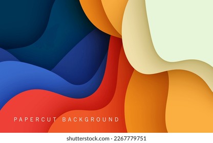 abstract blue, yellow orange liquid color papercut wavy layers background. eps10 vector