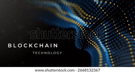 Abstract blue and yellow particle background. Flow wave with dot landscape. Digital data structure. Future mesh or sound grid. Pattern point visualization. Technology vector illustration.