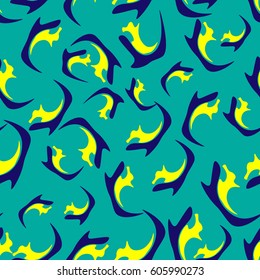Abstract Blue yellow pattern on a green background