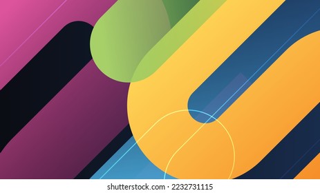 Abstract blue yellow and pink background with waves and circles