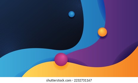 Abstract blue yellow and pink background with waves and circles