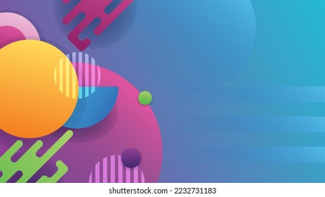 Abstract blue yellow and pink background with waves and circles